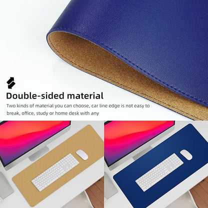 Desk Mat,35.4" x 17" Leather Desk mat,Double-Sided Desk Pad,Desk matt for Desktop,Large Mouse Pad,Office Desk mat,Waterproof Desk Blotter pad for Office&Home(Sapphire Blue+Cork)