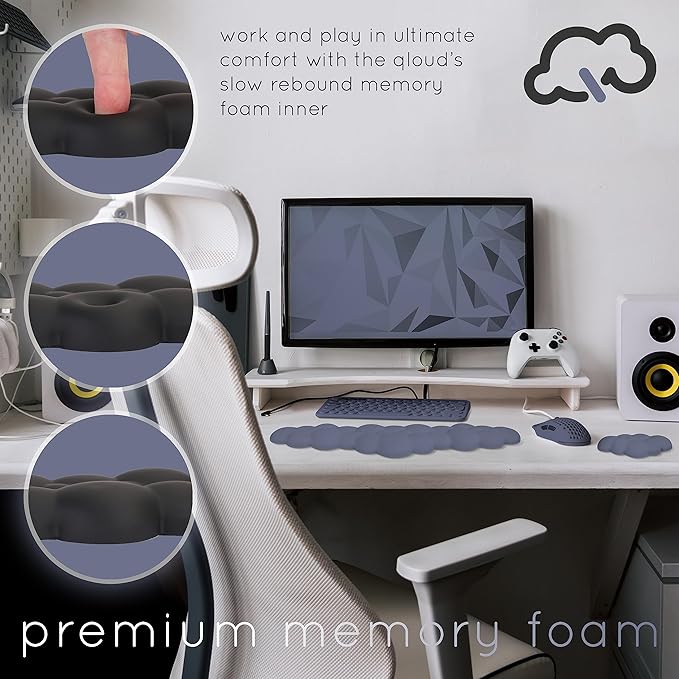 Qloud Cloud Wrist Rest Keyboard Wrist Rest for Computer Keyboard Pad, Cloud Keyboard Wrist Rest, Wrist Pad for Keyboard, Memory Foam, Non Slip Base, Comes with Mouse Pad - Slate Blue