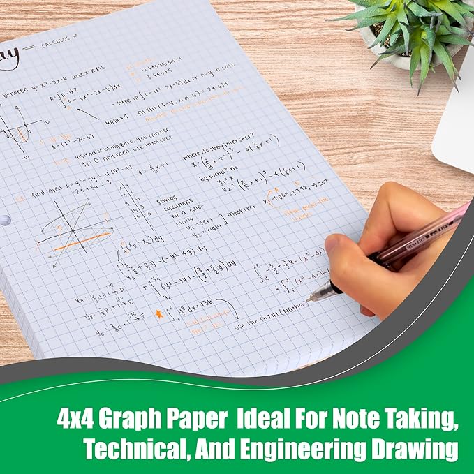 Graph Paper, Filler Paper Loose leaf Graph Paper - 8” x 10.5" - Graph Ruled, 4x4 Quad Ruled Notebook Paper, 3 Hole Punched Loose leaf Papers for 3 Ring Binders - 100 Sheets per Pack (6 Pack)