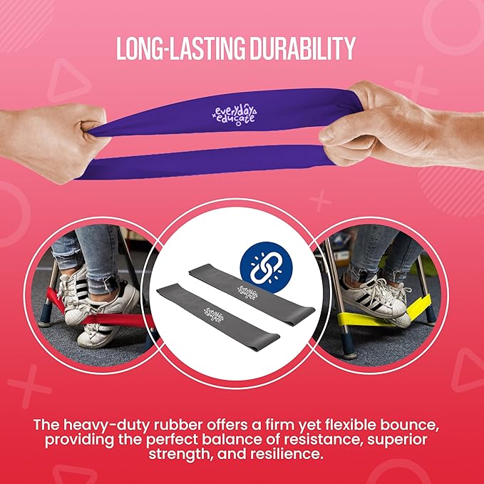 Chair Bands for Kids with Fidgety Feet - Fidget Bands for Classroom Chairs, Feety Bands, Sensory Flexible Bands, ADHD Chair Bands for Kids, Anti-Snap Bands for Desk and Seats Multicolor (Pack of 12)