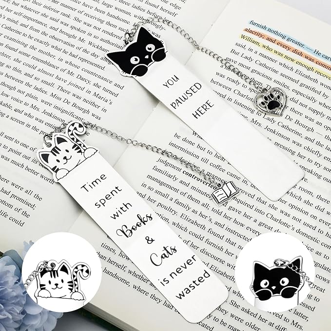 Cat Gifts for Women Men Funny Bookmarks Bulk Cat Head Bookmarks for Book Lovers Cat Lover Cute Metal Book Mark Set Birthday Gifts for Reader Coworker Friends Adults Cat Owner Lover Reading Accessories