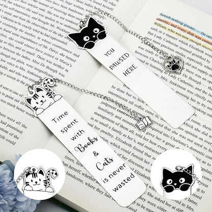 Cat Gifts for Women Men Funny Bookmarks Bulk Cat Head Bookmarks for Book Lovers Cat Lover Cute Metal Book Mark Set Birthday Gifts for Reader Coworker Friends Adults Cat Owner Lover Reading Accessories