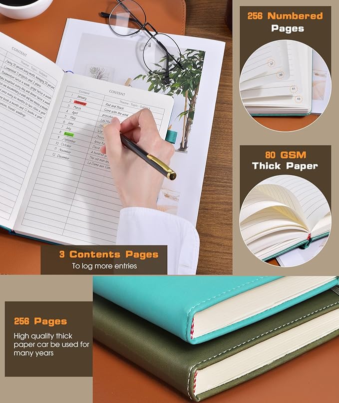 Lined Journal Notebook for Women Men, 256 Numbered Pages Hardcover Leather Journals for Writing, A5 Journaling Notebooks, College Ruled Journal for Business Work School Note Taking 5.75" x 8.38" Teal