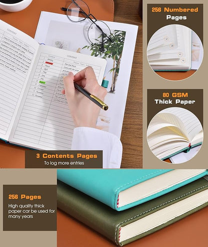 Lined Journal Notebook for Women Men, 256 Numbered Pages Hardcover Leather Journals for Writing, A5 Journaling Notebooks, College Ruled Journal for Business Work School Note Taking 5.75" x 8.38" Teal