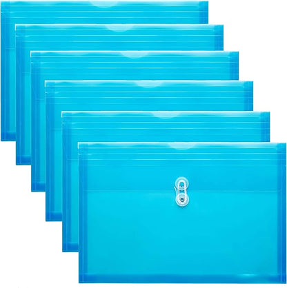 Plastic Legal Size Envelopes with String Tie Closure, 1-1/4" Expansion, Side Load, Clear File Folders Poly Project Paper Documents Puzzle Organizer for Office School Home (Blue -6 P)