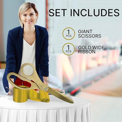 New Edition Grand Opening Ceremony Kit – Heavy Duty 25'' Scissors Gold with Golden Blades and Gold Satin Ribbon for Inauguration Ceremonies & Special Events