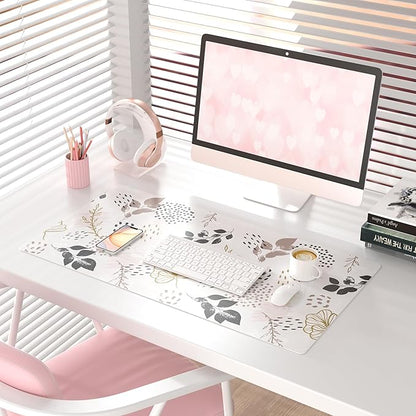 QIYI Large Mouse Pad for Desk, Cute Desk Mat for Desktop, Women Girls Office Décor Desk Accessories, PU Leather Waterproof Gaming Mousepad, Boho Botanical Desk Pad Computer Mat, 31.5" x 15.7"