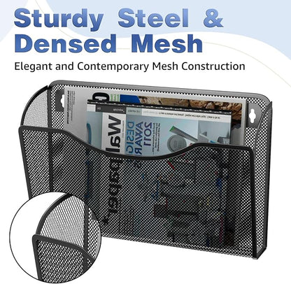 Mesh Hanging Wall File Holders, Vertical Mounted File Holder，Wall Basket Mail Organizer for Office, Home and School (Black 6Pack)