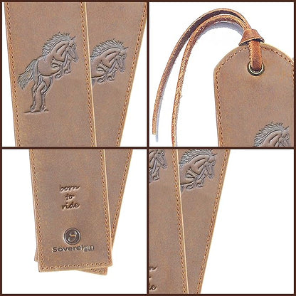Leather Bookmarks for Men and Women | Quality Mens Bookmark with Jumping Horse | 2 Smooth Handmade Leather Book Markers for Men Women Book Lovers Readers (7x2) Leather Gift | Sovereign-Gear