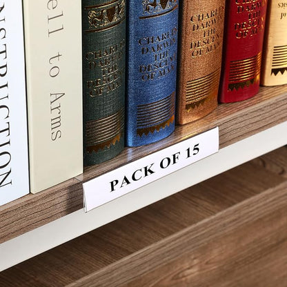 Containlol 15 Pieces Moveable Shelf Label Holders Clear Shelves Tags Library Markers Transparent Display Holder for Classroom Office Book (9.06 x 5.12 0.79 Inch)