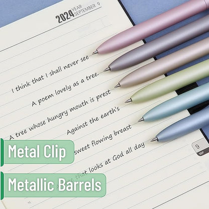 Mr. Pen- Retractable Gel Pens, 6 Pack, Black Ink Gel Pens Fine Point, Metallic Colorful Barrels, Retractable Pens, Gel Ink Pens, Aesthetic Pens for Journaling Fine Tip Pens