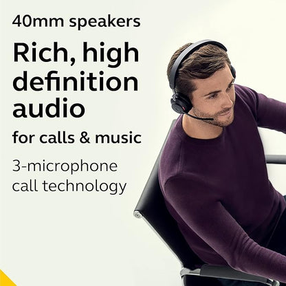 Jabra Evolve2 65 MS Wireless Headphones with Link380c, Stereo, Black – Wireless Bluetooth Headset for Calls and Music, 37 Hours of Battery Life, Passive Noise Cancelling Headphones