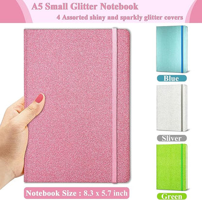 Pink Glitter Notebook, 8.3x5.7” 160 Lined Pages Glitter Never Peel Off Sparkle Journal for Girls College Ruled A5 Hardcover Notebooks for Teens Women Writing Note Taking Office Work School Gifts