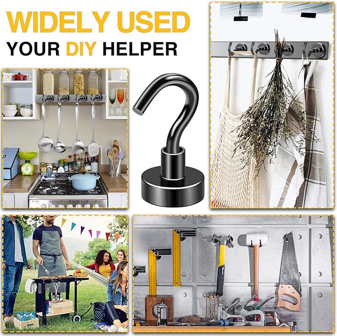 DIYMAG Magnetic Hooks for Refrigerator, Extra Strong Cruise Hook, Heavy Duty Earth Magnets with Hook for Hanging, Magnetic Hanger for Cabins, Grill (20P-Black)