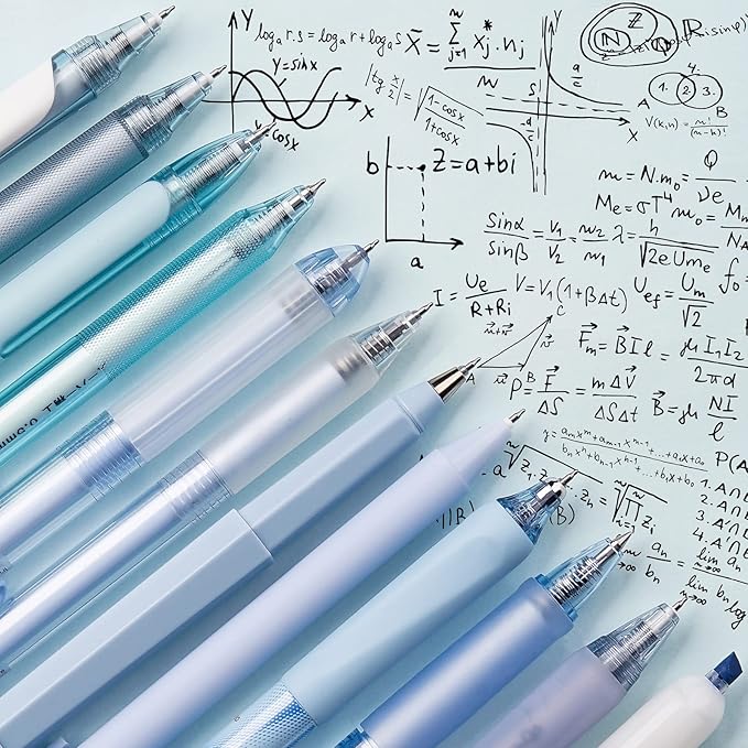 Four Candies 12Pack Pastel Gel Ink Pen Set, 11 Pack Black Ink Pens with 1Pack Highlighter for Writing, Retractable 0.5mm Fine Point Cute Note Taking Pens for School Office (Blue)