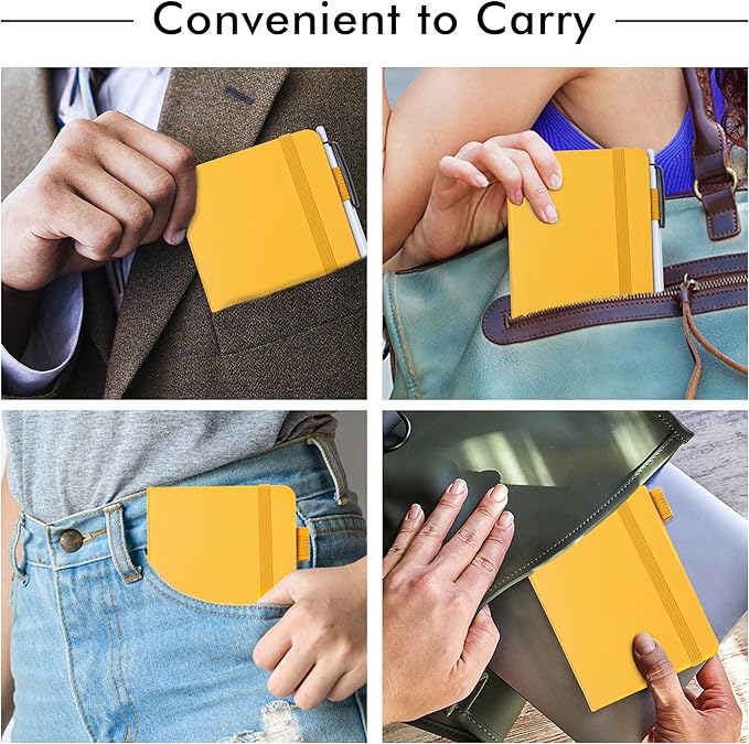 feela 15 Pack Pocket Small Notebooks Bulk, Mini Cute Notepads Hardcover College Ruled Lined Journals with Pen Holder for School Business Memos, with 15 Black Pens, 3.5”x 5.5”, A6, Yellow