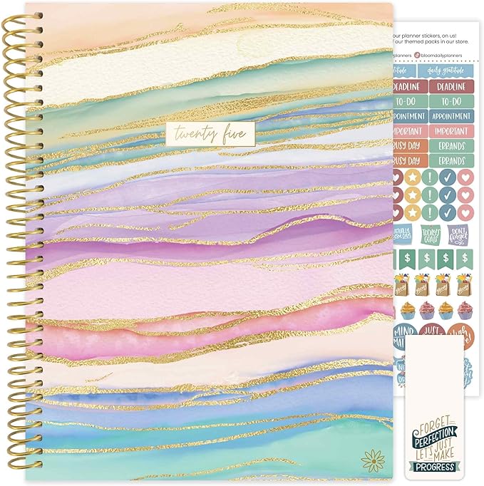 bloom daily planners 2025 Planner (8.5" x 11") Calendar Year Day Planner (January 2025 - December 2025) - Weekly & Monthly Agenda Organizer with Stickers & Tabs - Watercolor Waves