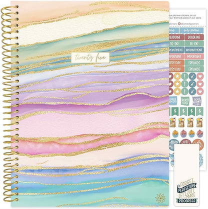 bloom daily planners 2025 Planner (8.5" x 11") Calendar Year Day Planner (January 2025 - December 2025) - Weekly & Monthly Agenda Organizer with Stickers & Tabs - Watercolor Waves
