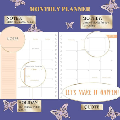 2025 Hardcover Planner Weekly and Monthly, Dec 2024–Dec 2025, Large Spiral Bound Planners 2025 for Women Gifts, 8.3" x 9.3",13 Month Calendar with 13 Tabs, 3 Sticker Sheets, Purple