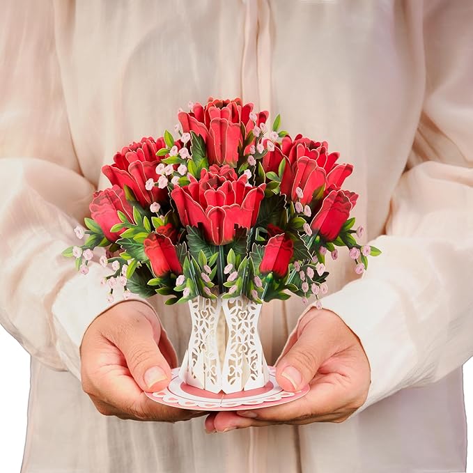 Paper Love 3D Bouquet of Roses Pop Up Card with Detachable Keepsake Bouquet, Gift for Birthday, Anniversary, Wedding, Just Because - Large 10" x 7”