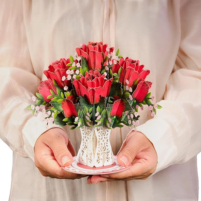 Paper Love 3D Bouquet of Roses Pop Up Card with Detachable Keepsake Bouquet, Gift for Birthday, Anniversary, Wedding, Just Because - Large 10" x 7”