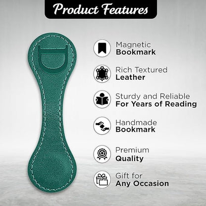 Personalized Leather Magnetic Bookmarks (1 Pack) Vintage Custom Engraved Initial ID Identification Book Marker Clip Gift for Book Lover Avid Readers (Letter D, Green)