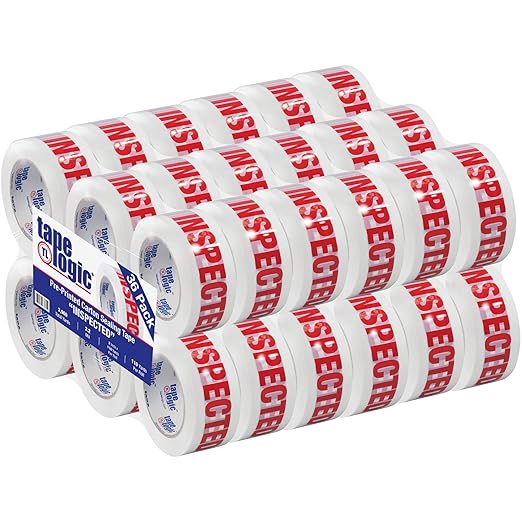 Aviditi Tape Logic 2 Inch x 110 Yard 2.2 Mil Red/White, Heavy Duty Packing Tape, "Inspected" 36 Pack, Perfect for Packing, Shipping, Moving, Home and Office