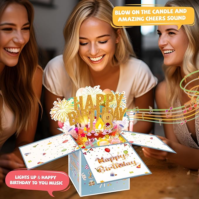 Tnvee 18TH Birthday Cards with Lights & Music & Candle, 3D Pop Up Singing Happy Birthday Greeting Cards Gfits for 18 Years Old Girl Boy Friends