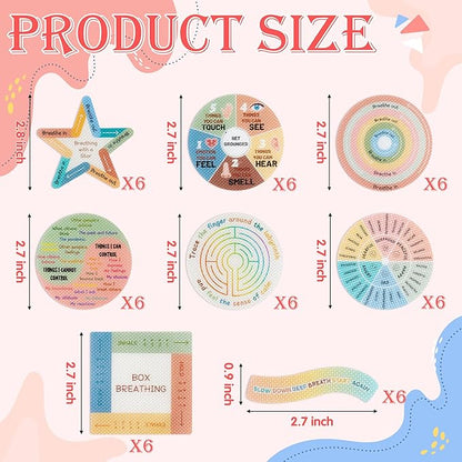 H1vojoxo 48PCS Breath Anxiety Sensory Stickers Anti Stress Textured Sensory Stickers Tactile Textured Mindfulness Sticker for Desk and Phone Stress Anxiety Relief Adhesive for Children Adults