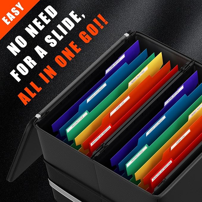 Fireproof File Box with Hanging File Folders,Accordion Pockets,Hanging File Organizer for Letter Size(Folders+Box-13.8"*12.2''*9.8'')