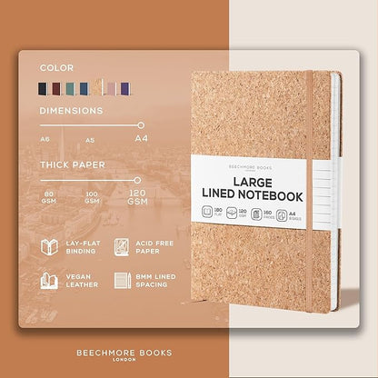 BEECHMORE BOOKS Lined Journal Notebook, 8.5 x 11.5 inch, A4 160 Lined Pages, Hardcover Leather Journals for Women, Men, Writing and Notebooks for Work - 120 GSM Thick Paper, Gifts Box Included