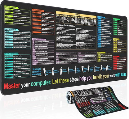 Waterproof Mouse pad—Excel Cheat Sheet Desk pad—Contains 9 major Excel function modules and common functions—Large XL Mouse pad Gaming|Desk mat for Keyboard and Mouse|Computer mat with excel Shortcuts