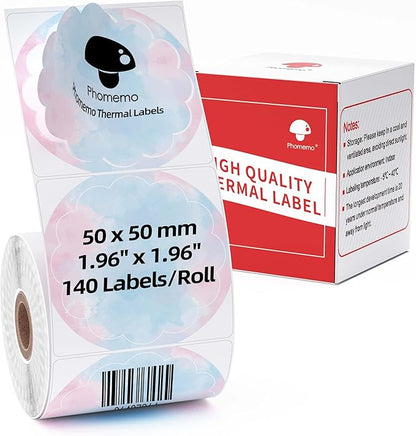2 Inch Round Thermal Stickers Labels Compatible with Phomemo M110/M221/M220/M120/M200/M110S Label Printers,1.96"（50mm）,Self-Adhesive Circle Labels for Gift/Mailing/Business/Home,140Labels/Roll