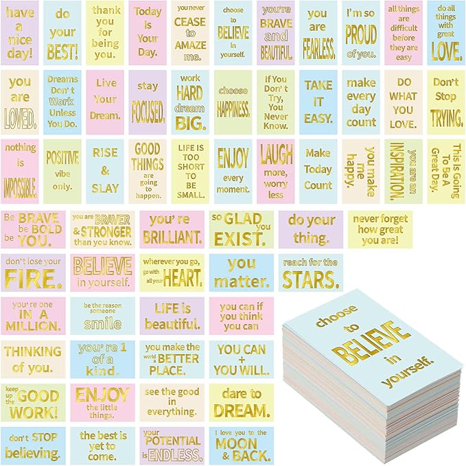 Jinei 300 Inspirational Affirmation Cards Positive Motivational Cards Small Mini Encouragement Quotes for Women Mother's Day Church(Gilded Style)