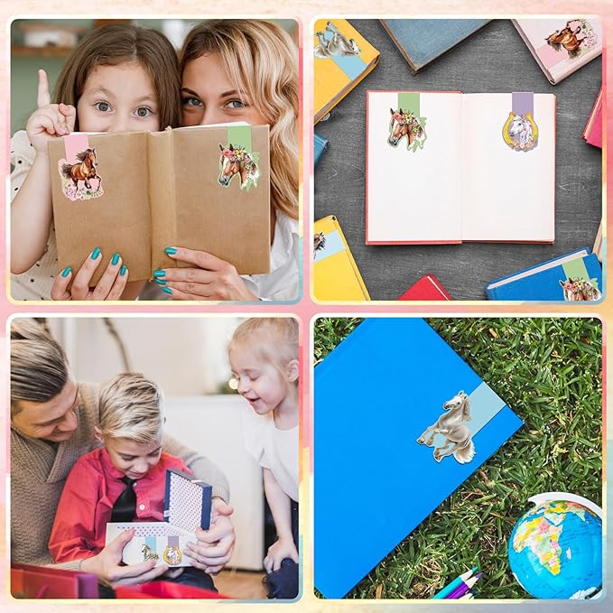 Horse Magnetic Bookmark Gifts - 12 Pcs Funny Animal Magnetic Bookmarks Flower Horse Book Mark Magnets Page Marker Clip Gift for Book Lovers Students Teacher School Reading Book Marks