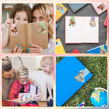 Horse Magnetic Bookmark Gifts - 12 Pcs Funny Animal Magnetic Bookmarks Flower Horse Book Mark Magnets Page Marker Clip Gift for Book Lovers Students Teacher School Reading Book Marks