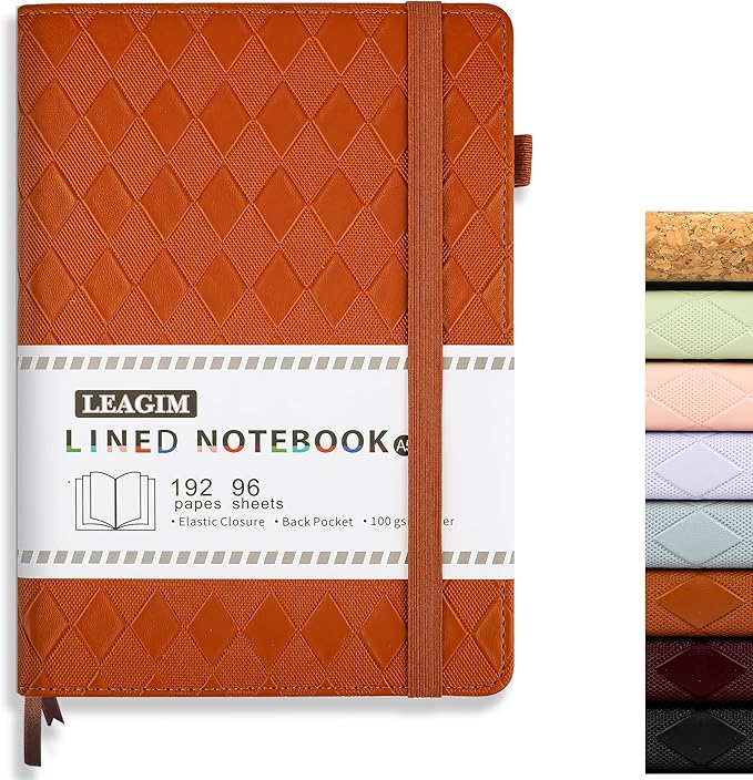 Lined Journal Notebook for Women Men, 192 Pages 100 GSM Thick Paper, Hardcover | Embossed Leather Journals for Writing, A5 College Ruled | Business, Work & School, 5.8"×8.5"(Brown)