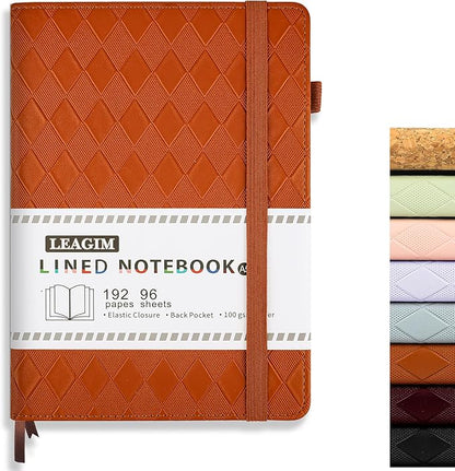 Lined Journal Notebook for Women Men, 192 Pages 100 GSM Thick Paper, Hardcover | Embossed Leather Journals for Writing, A5 College Ruled | Business, Work & School, 5.8"×8.5"(Brown)