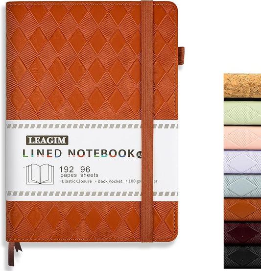 Lined Journal Notebook for Women Men, 192 Pages 100 GSM Thick Paper, Hardcover | Embossed Leather Journals for Writing, A5 College Ruled | Business, Work & School, 5.8"×8.5"(Brown)