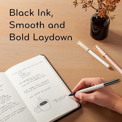 U Brands Catalina Felt Tip Pens, Set of 6, Classic Chic Stripes and Dots with Gold Details, Medium (0.7 mm) Point, Black Ink