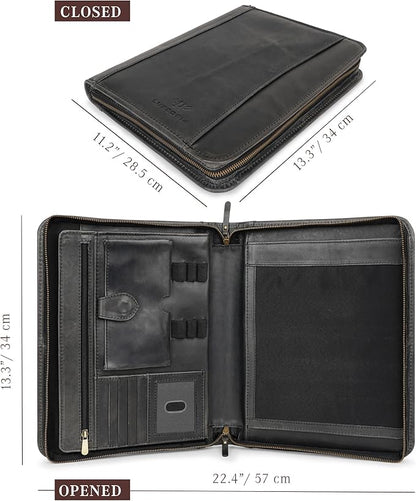 Leather Portfolio Professional Organizer Padfolio – Resume Folder, Document Binder w/Business Card Holder, Portfolios for Men & Women, Office & Business Supplies by Luxeoria | (Large - Black)