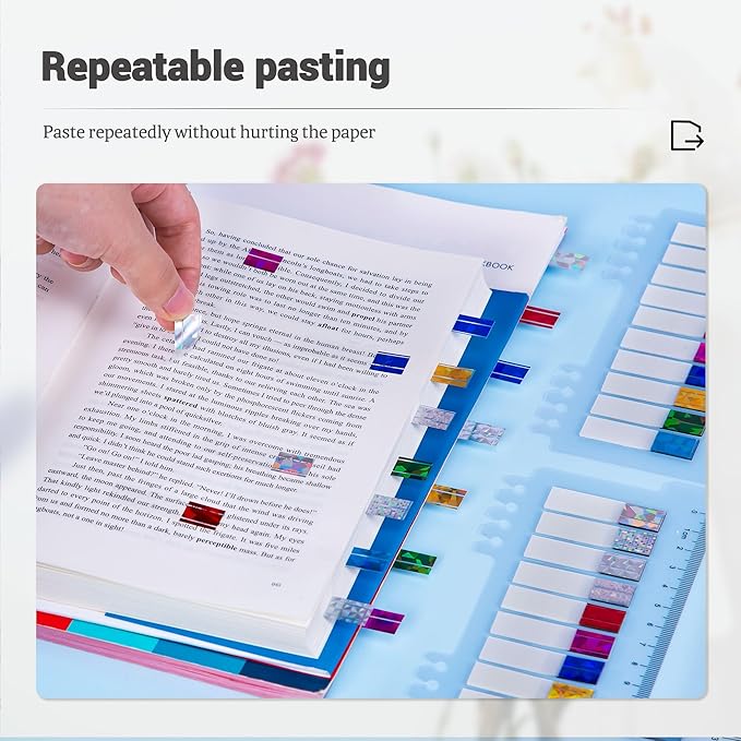 Golcellia 1200 Pieces Sticky Tabs Laser Gem Page Markers, Sticky Note Tabs Colored Writable and Repositionable Index Tabs, Tabs for Annotating Books