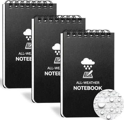 3 Pack Waterproof Notebook, 3 x 5 Pocket Notepad, All Weather Small Pocket Notebook Stone Paper, Mini Spiral Notepad Police Notepad 100 Lined Pages for Outdoor Office