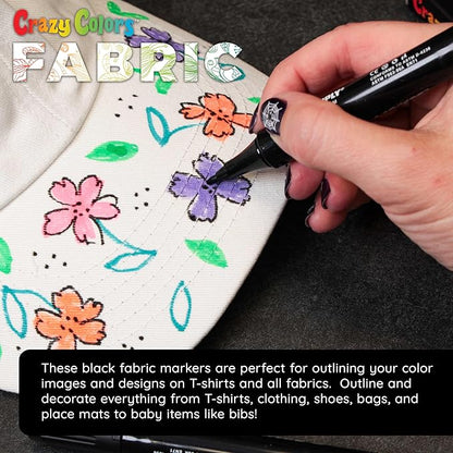 Super Markers Black Dual Tip Fabric & T-Shirt Markers, Set of 6 - Double-Ended with Chisel Point and Fine Point Tips - Permanent Vibrant Ink - Outline Clothing Designs Decorate Clothes