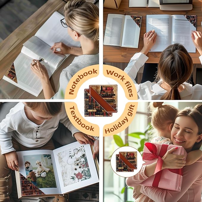 4 Pieces Leather Bookmarks, Cute Book Accessories for Reading Lovers, Page Markers for Women Men Kids Students Teachers Retirement Birthday Gift (Retro Books)