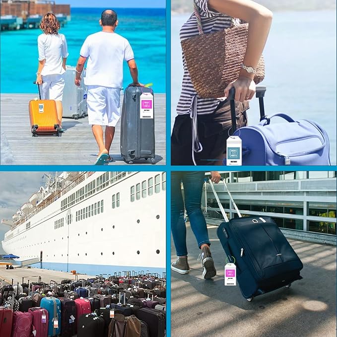 4 Retractable Lanyards with 6 Luggage Tag Holders, Zip Seal Clear Luggage Tag & Lanyard with Ship Card Holder for Carnival, NCL, MSC, Princess 2025-2026, Cruise Ship Essentials