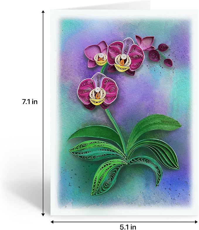 KingKraft Orchid Quilling Card, Birthday Card for Mom, Anniversary Card for Wife, Valentines Day, Mothers Day Card, Thinking of You, Get Well Card, Greeting Card for All Occasions, Blank Inside