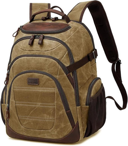 Travel Laptop Backpack 17.3 inch XL Computer Backpack for Men Waxed Canvas College Daypack Business Backpack Brown