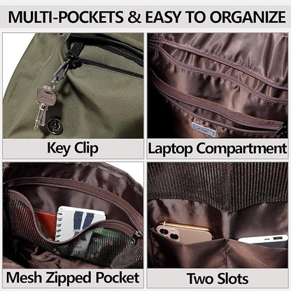 Kasqo Backpack for Men and Women, 15.6 Inch Laptop Backpack Large Capacity Water Resistant Drawstring Flap Bag, Green