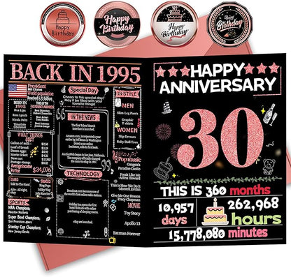 Joycard 30th Anniversary Card for Women, Pearl Wedding Card for Wife, Sweet Marriage Decorations Gifts for Couple, Perfect for Her on Anniversary Day, Back in 1995